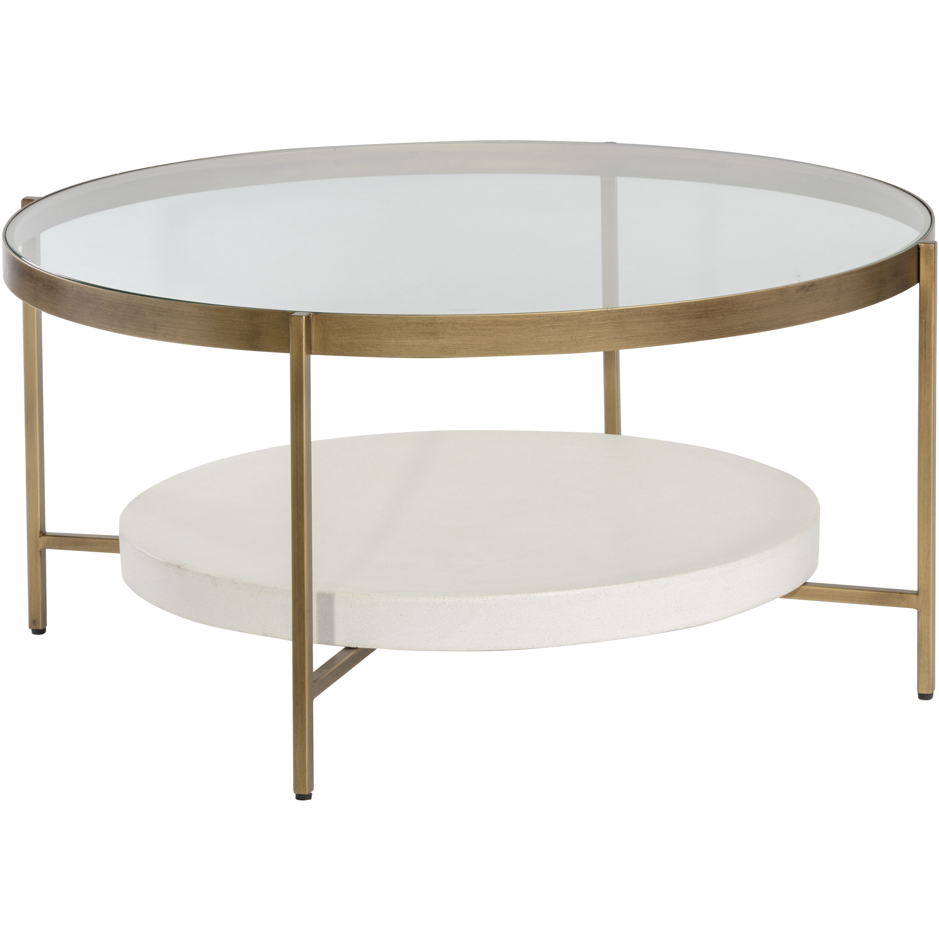Gia 38 X 18 inch Clear / White / Antique Brass Coffee Table